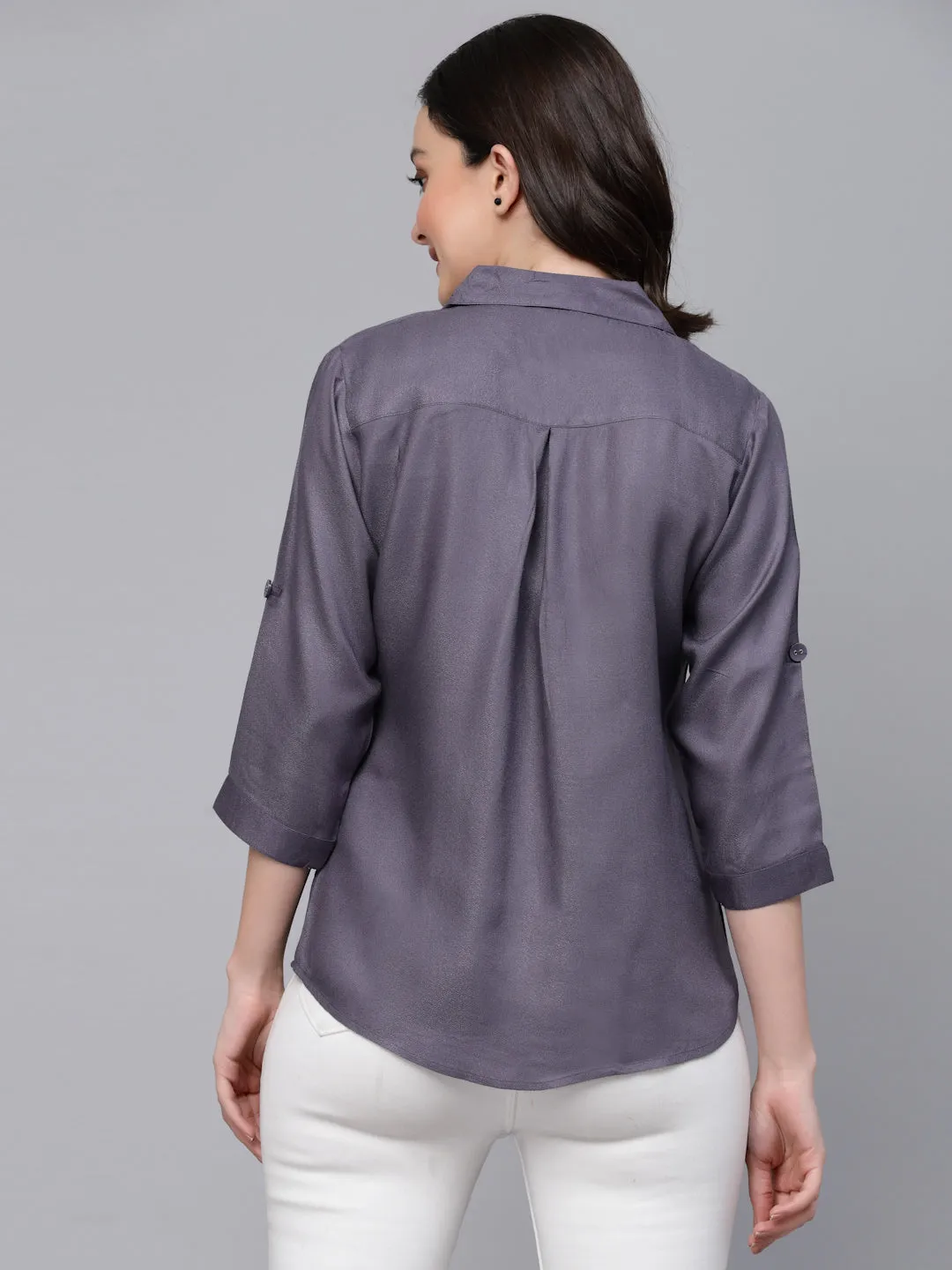 Style quotient Women Grey Solid Polycotton Smart Casual Shirt