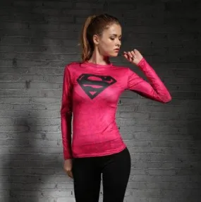 Supergirl 'Solid Pink' Compression Long Sleeve Rash Guard