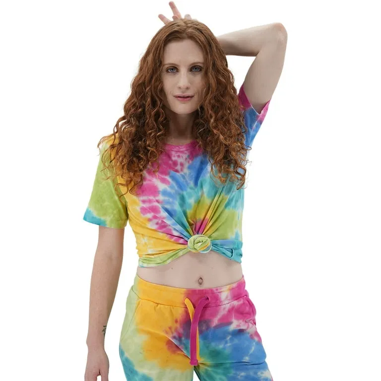 Tie Die Short sleeve T-shirt For Women Yellow Color,Crew Neck standard fit