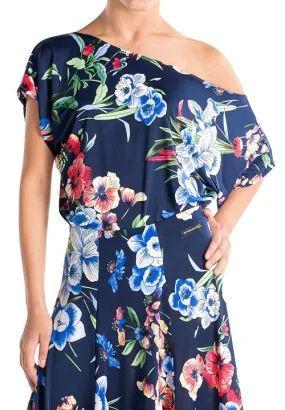 Victoria Blitz PISA Navy Blue Floral Practice Dance Top with Loose Short Sleeves Available in Sizes XS-3XL PRA 1000 in Stock