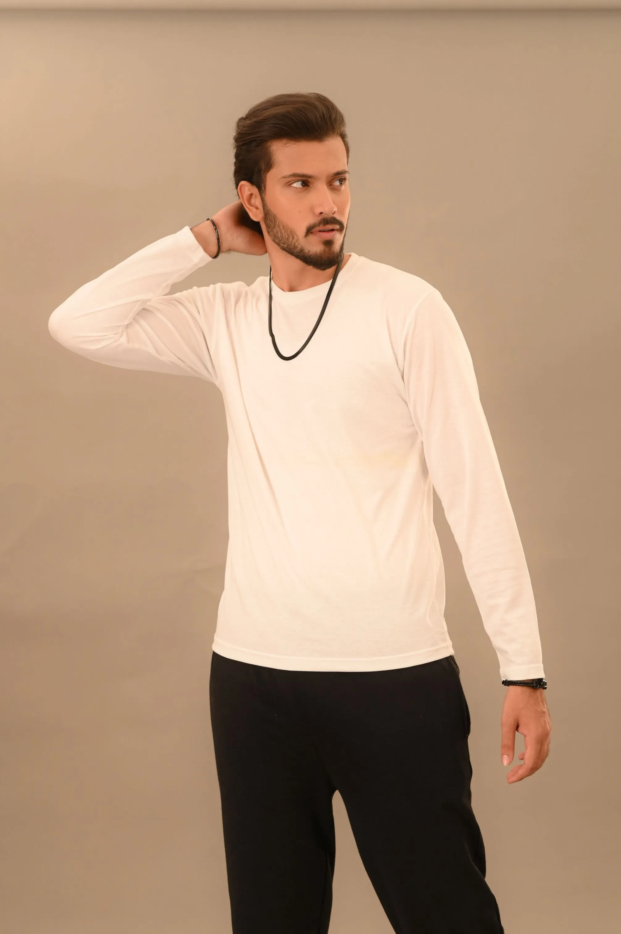 White Full Sleeve T-Shirt - Men