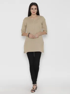 Women Beige Round Neck Solid Tunic