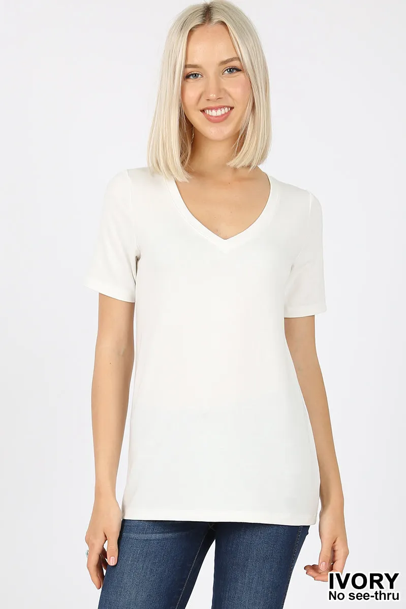 Women's Basic Solid V Neck Top