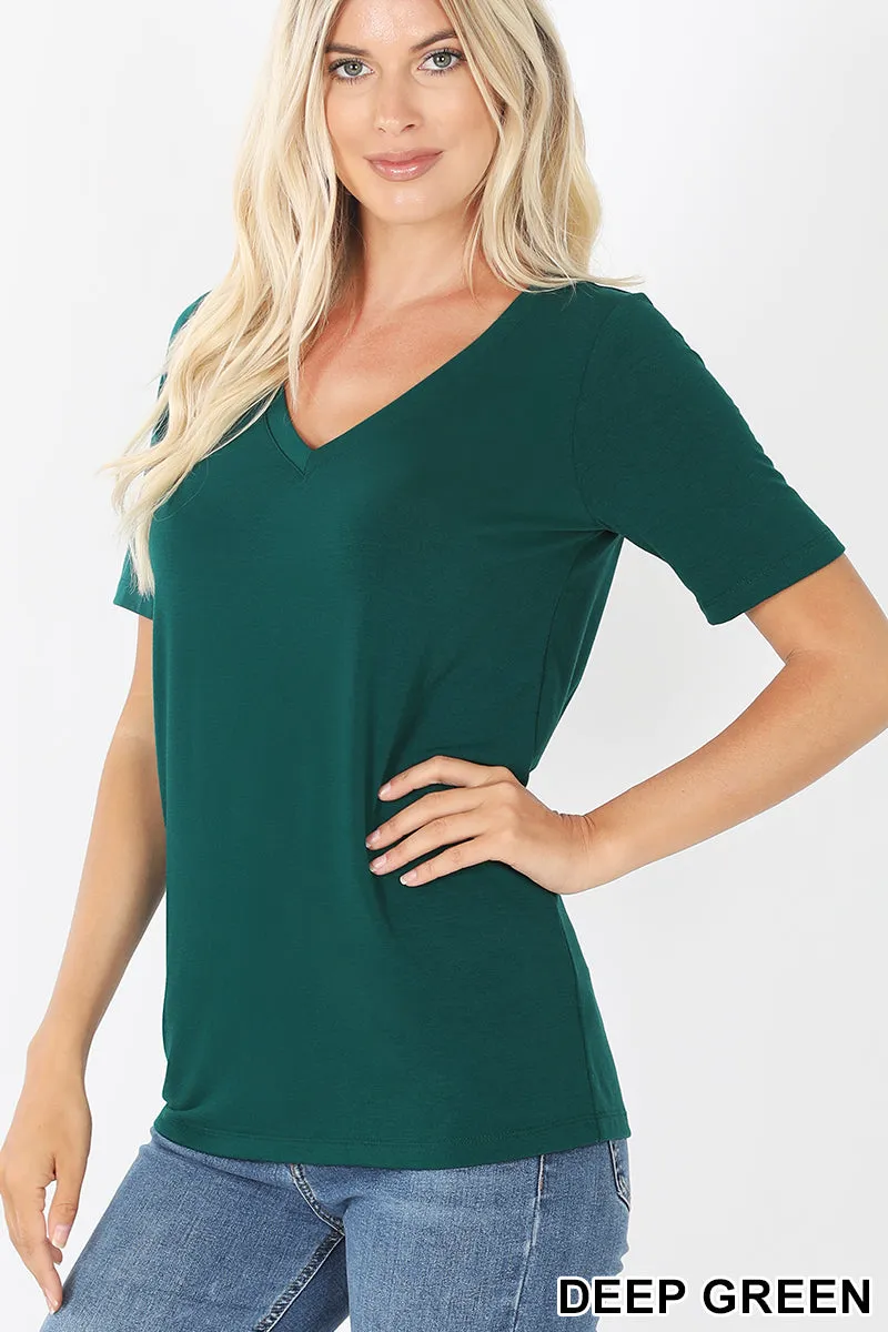 Women's Basic Solid V Neck Top