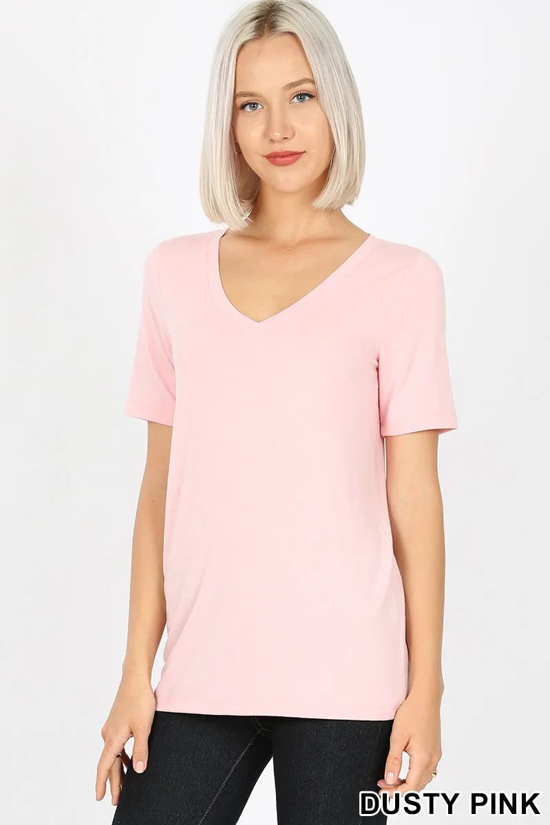 Women's Basic Solid V Neck Top