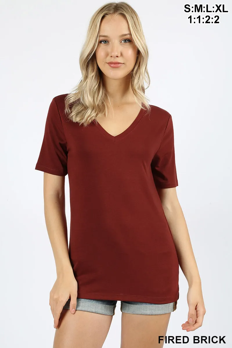 Women's Basic Solid V Neck Top