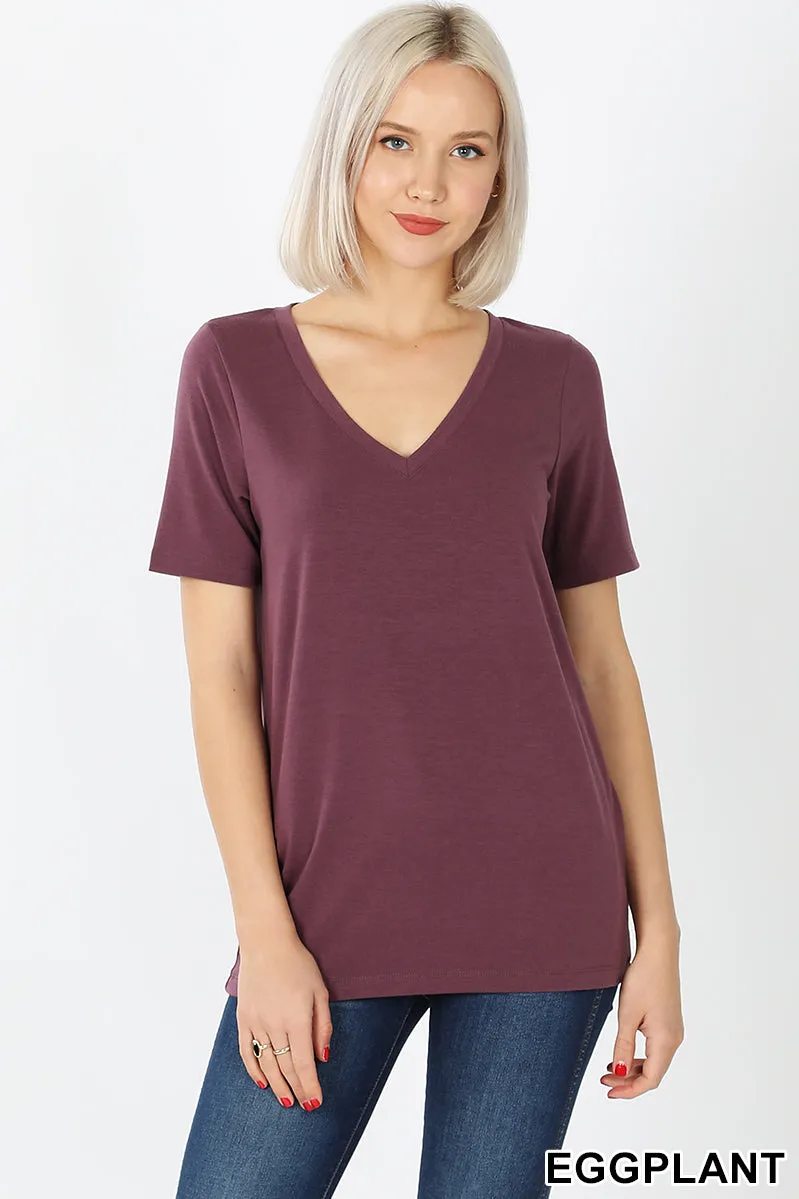 Women's Basic Solid V Neck Top