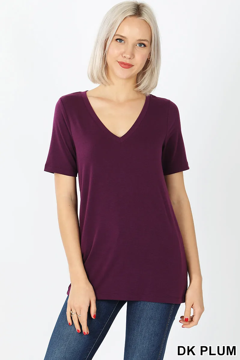 Women's Basic Solid V Neck Top