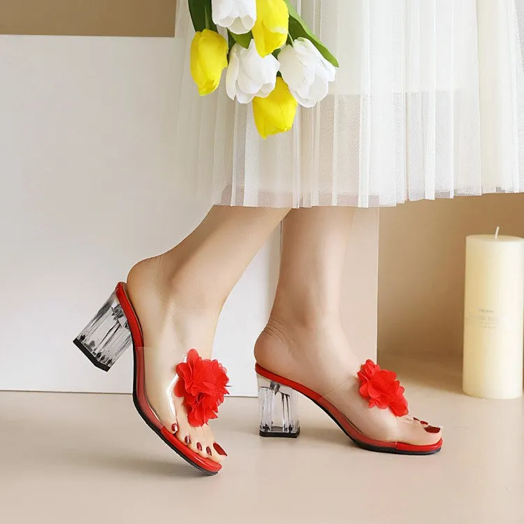 Women's Flora Crystal Transparent Block Heel Slides Sandals