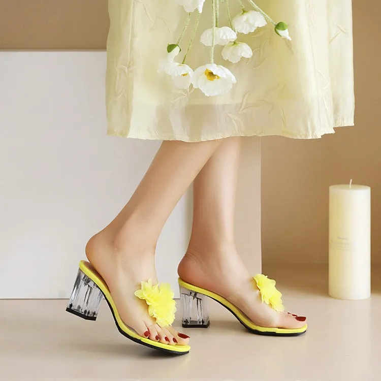 Women's Flora Crystal Transparent Block Heel Slides Sandals